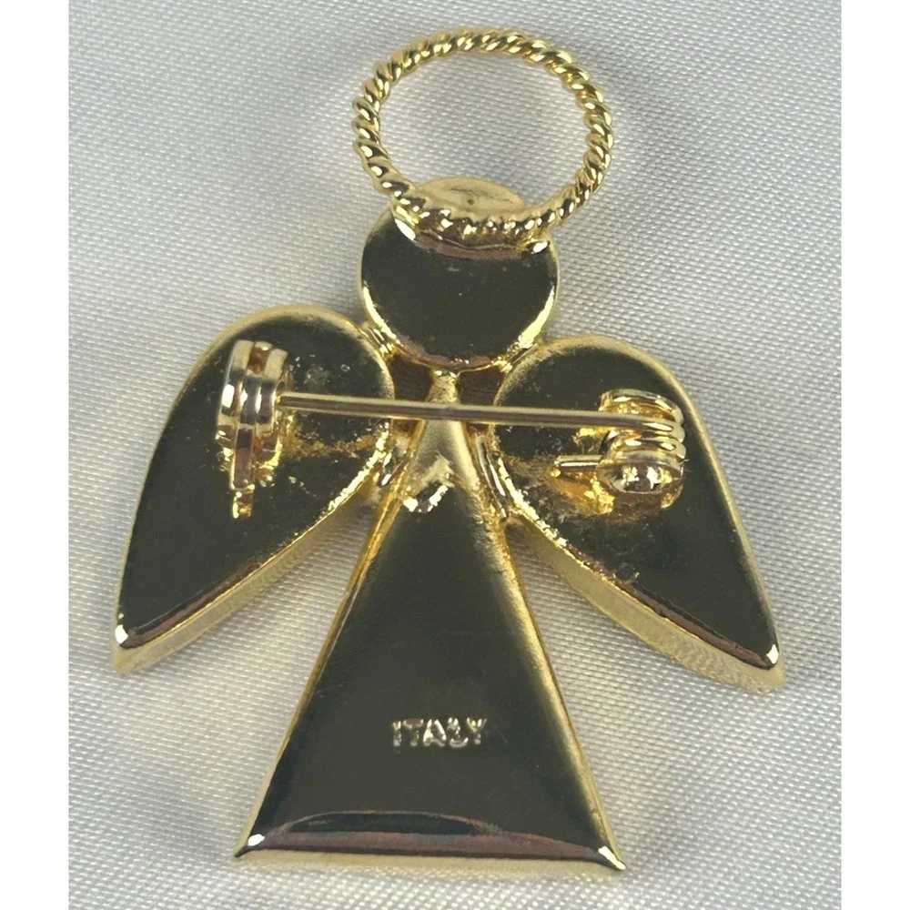 Vintage Micro Mosaic Angel Pin With Halo Floral Pattern Gold Tone Made In Italy